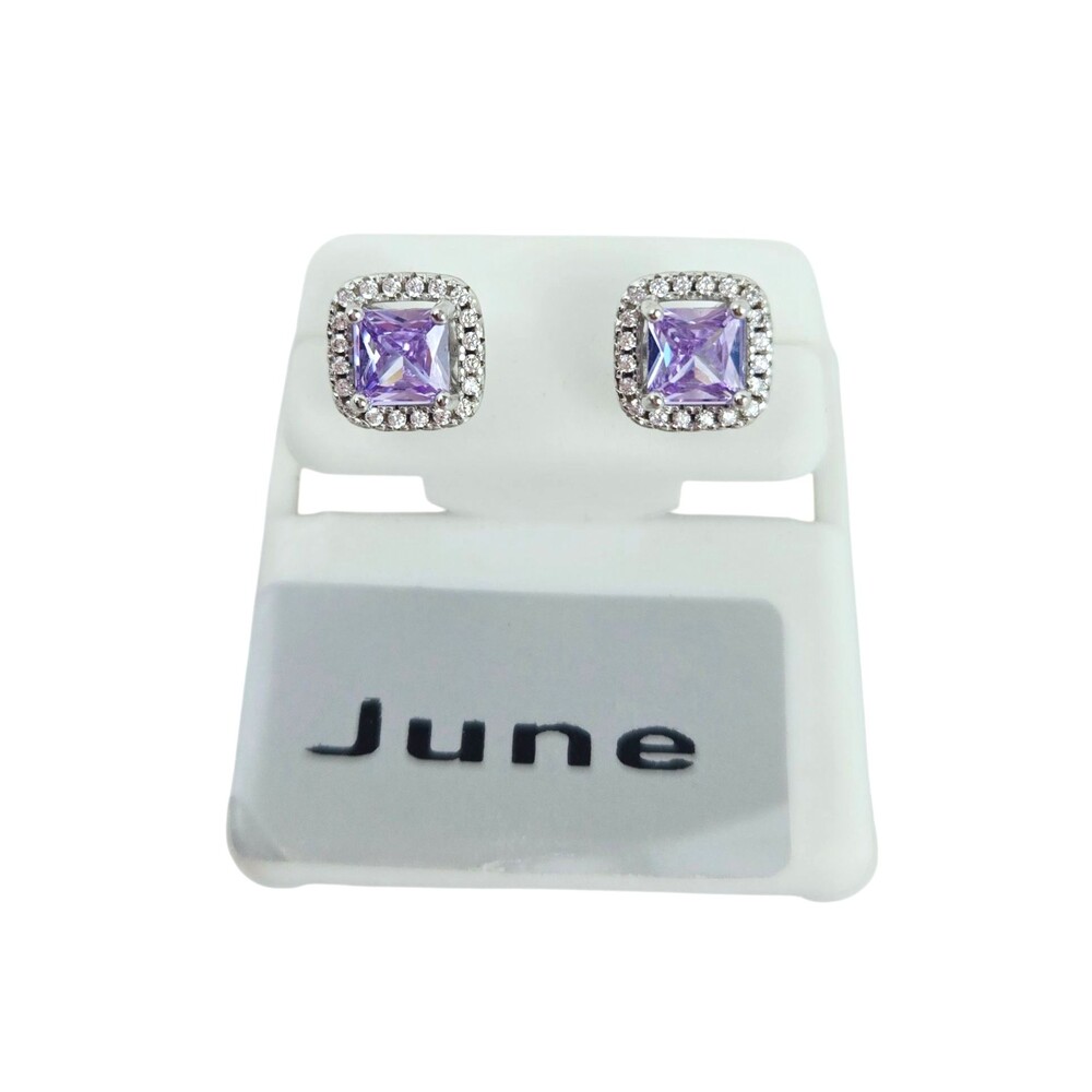925 Sterling Silver Purple Cubic Zirconia June Birthstone Stud Earrings